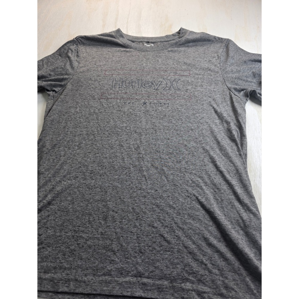 Hurley Mens Graphic T-Shirt Medium Heather Grey Logo Crew Neck Short Sleeve Tee